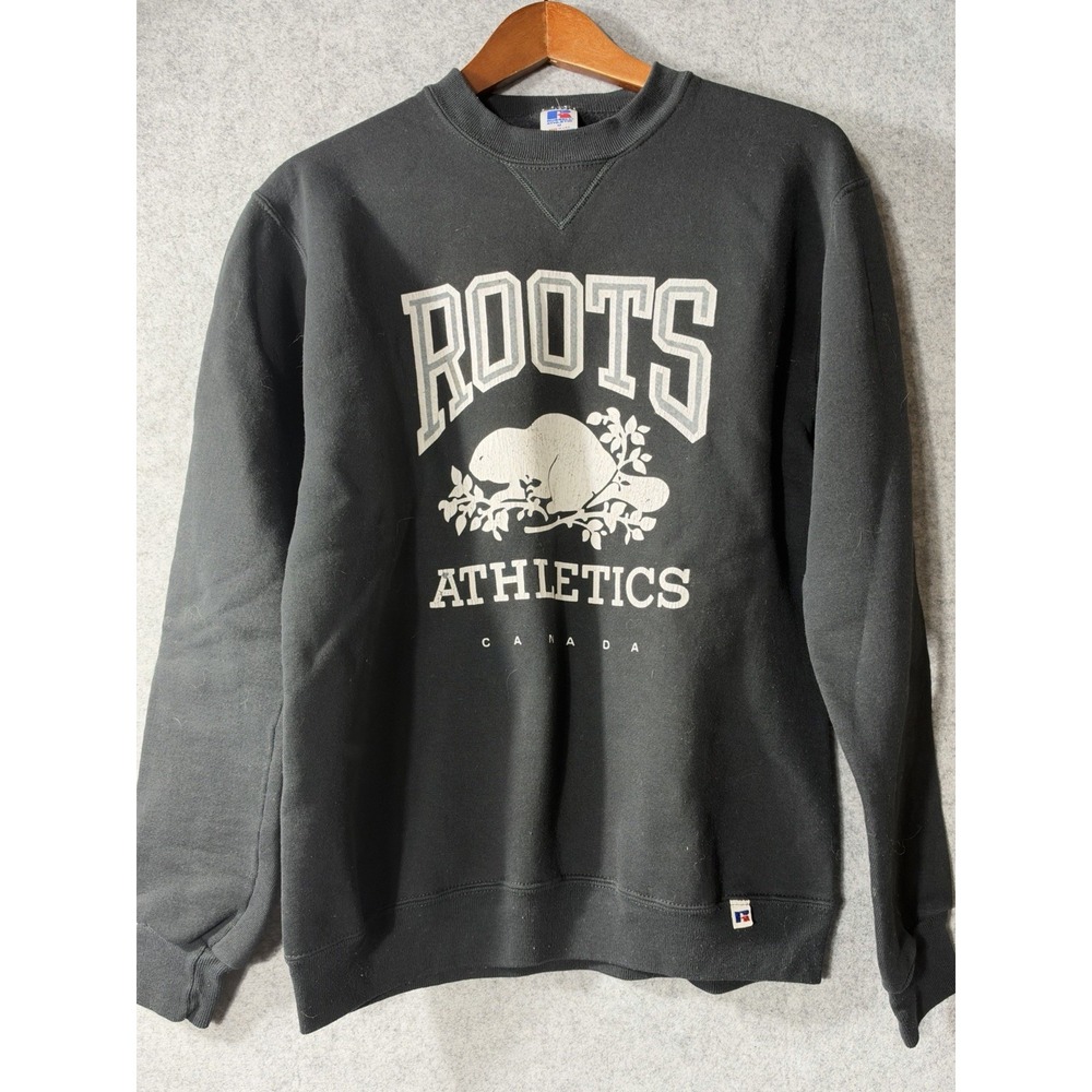 Vintage 90s Roots Athletics Black Sweatshirt Mens M Russell Athletic Made USA